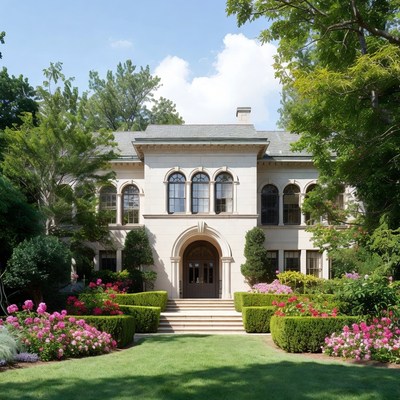 Elegant White Mansion with Gardens