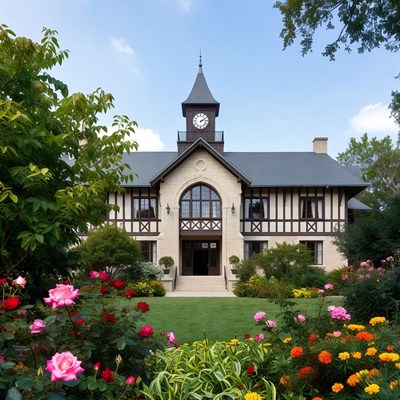 Chateau with Clock Tower and Gardens