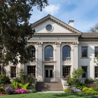 Classical White Mansion with Columns
