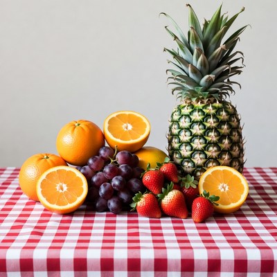 Fresh Oranges Grapes Pineapple Strawberries