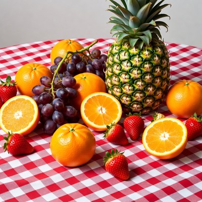 Fresh Pineapple Oranges Grapes Strawberries