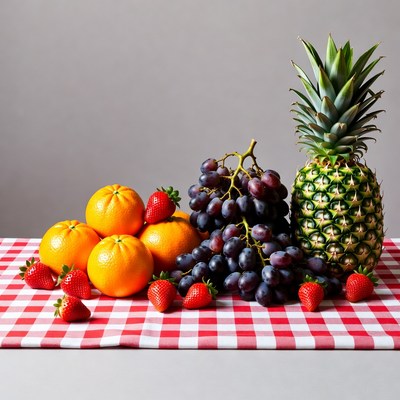 Fresh Oranges Strawberries Grapes Pineapple