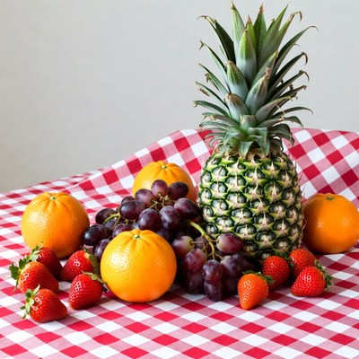 Fresh Pineapple Oranges Grapes Strawberries