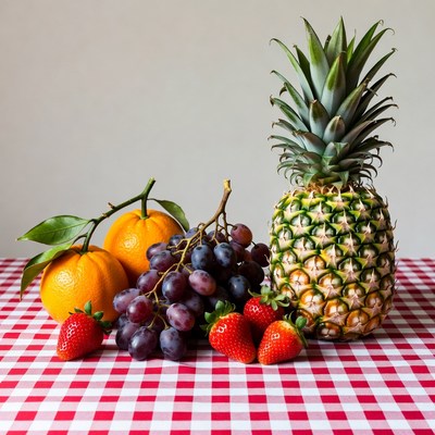 Fresh Pineapple Oranges Grapes Strawberries