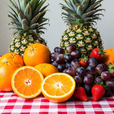 Fresh Pineapple Oranges Grapes Strawberries