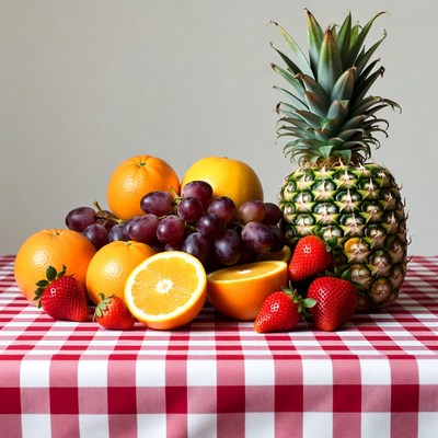 Fresh Oranges Grapes Strawberries Pineapple