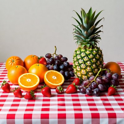 Fresh Pineapple Oranges Grapes Strawberries
