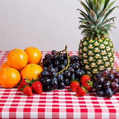 Fresh Pineapple Oranges Grapes Strawberries