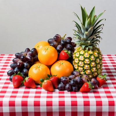 Fresh oranges grapes strawberries pineapple