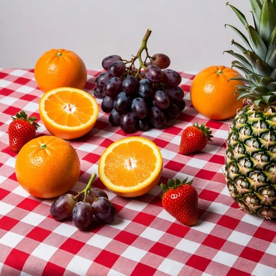 Fresh Oranges Grapes Strawberries Pineapple