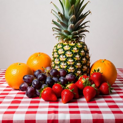 Fresh Pineapple with Oranges Grapes Strawberries