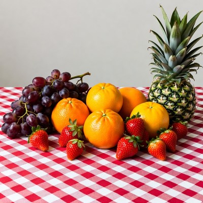 Fresh Fruit on Red Checkered Tablecloth