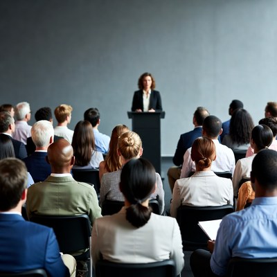 Woman speaking at business conference
