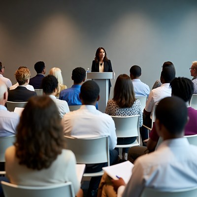 Woman speaking at business conference