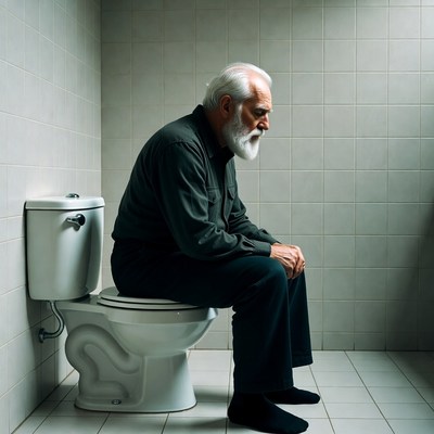 Elderly man sitting on toilet