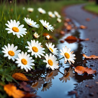 White Daisies by Puddle Path