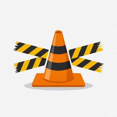 Orange traffic cone with black yellow barriers