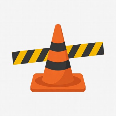 Orange traffic cone with caution tape