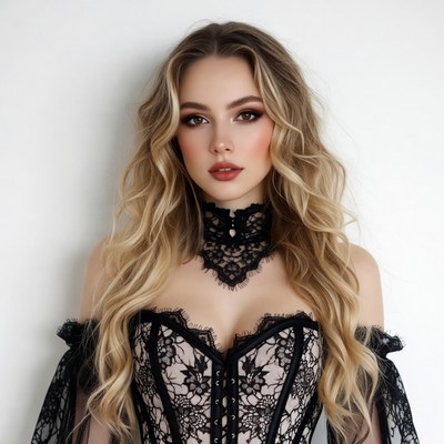 Woman in black lace corset dress
