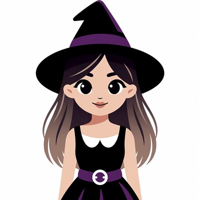Cartoon Witch Girl with Hat