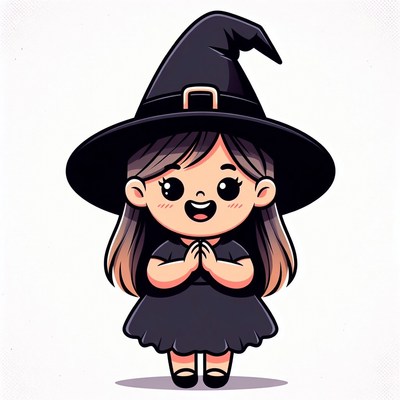 Cute cartoon witch girl smiling