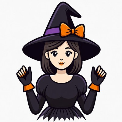 Cute cartoon witch with bow hat