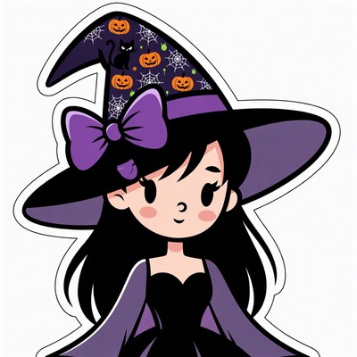 Cute anime witch girl with hat