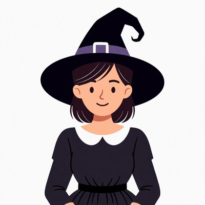 Cartoon Witch Woman in Black Dress