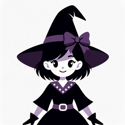 Cute cartoon witch girl in hat