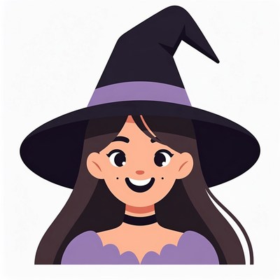 Cartoon Witch Girl Smiling
