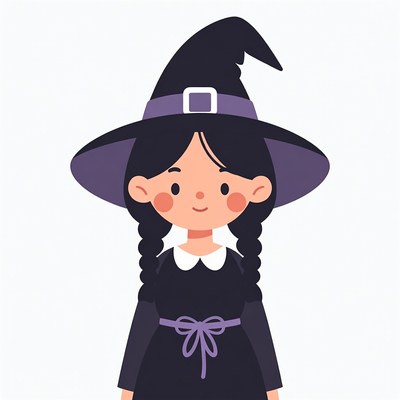 Cartoon girl wearing witch hat