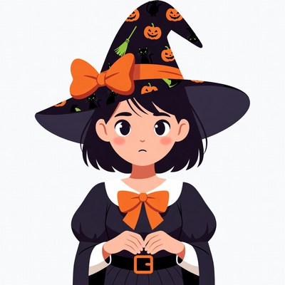 Cute Asian girl in Halloween witch costume