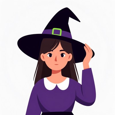 Cartoon girl in witch hat