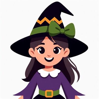 Cartoon girl in witch costume