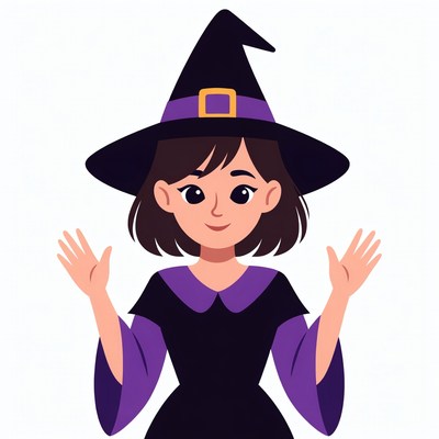 Cartoon Witch Girl Raising Hands