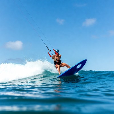Man kitesurfing on ocean wave