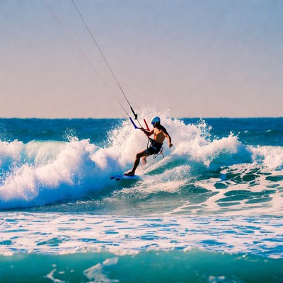 Man kitesurfing on ocean waves