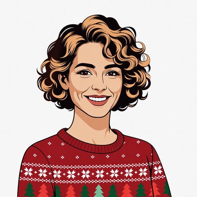 Smiling Woman in Christmas Sweater
