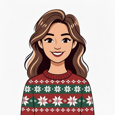 Smiling Asian woman in Christmas sweater