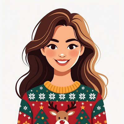 Smiling woman in reindeer Christmas sweater