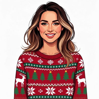 Smiling Woman in Christmas Sweater