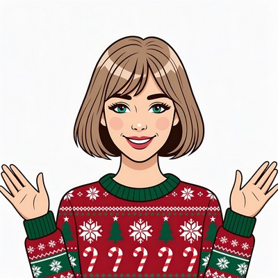 Smiling Woman in Christmas Sweater