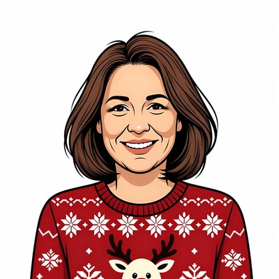 Smiling woman in reindeer Christmas sweater