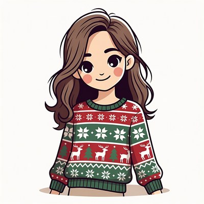 Girl in Christmas Sweater Illustration