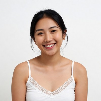 Smiling Asian woman in lace camisole