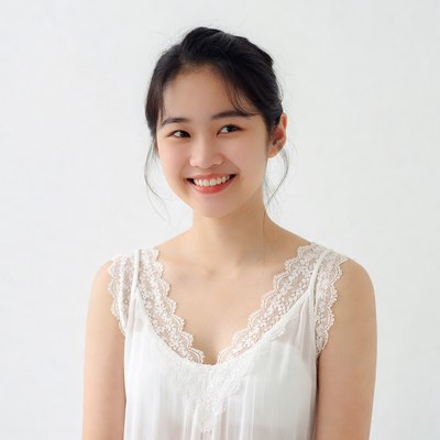 Asian woman smiling in lace top