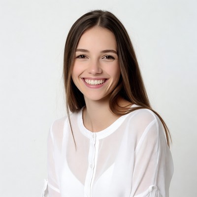 Smiling young woman in white blouse
