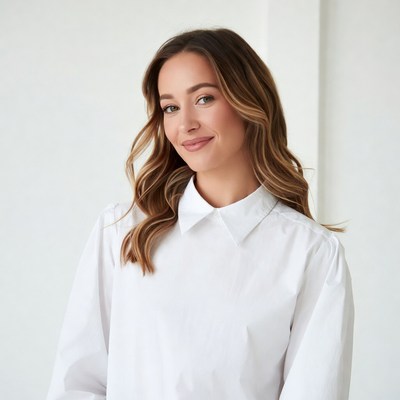 Smiling woman in white blouse