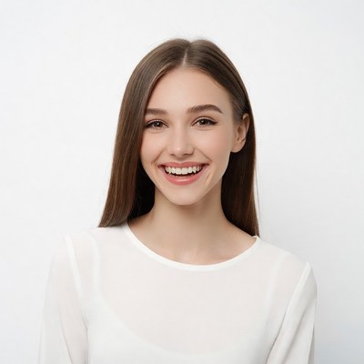 Smiling woman with long brown hair