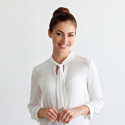 Smiling woman in white blouse